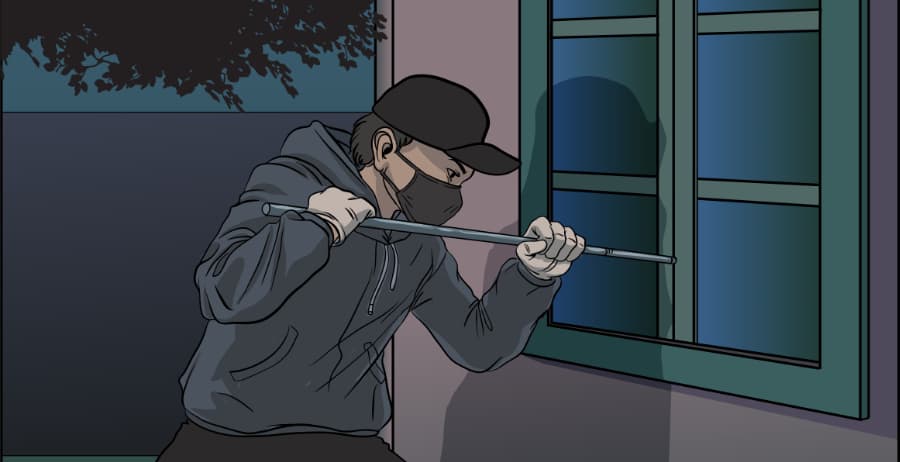 Illustration of burglar forcing entry through a window in Omaha